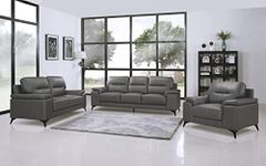 Lexicon Danica 3-Piece Leather Match Upholstered Sofa Set, Dark Gray