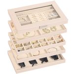 ProCase Stackable Jewelry Tray Box, 5 Layers Jewelry Organizer Case with Lid for Earrings Bracelet Watch Lipstick Ring, Stackers Jewelry Trays for Dresser Drawer Storage -Champagne