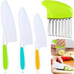 Tmflexe 4 Pcs Kids Knife Set Nylon Kitchen Knife with Crinkle Cutter Serrated Edges Plastic Toddler Chef Knife for Real Cooking & Cutting Fruit Bread