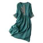 Long Maxi Shirt Dresses for Women UK Ladies Linen Summer Dresses Tunic Casual Dresses Half Button A-line Dresses Vintage Solid Long Sleeve Beach Dresses Loose Summer Dresses Office