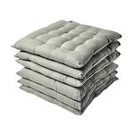 HOMESCAPES Grey Seat Pads for Dining Chair, Set of 6 100% Cotton Chair Pads with Straps, 40x40 cm