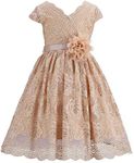 Bow Dream Lace Flower Girl Dress Country Daily Casual Party, Champagne, 6