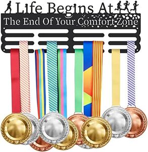 SUPERDANT Appendiabiti per Medaglie da Corsa La Vita Inizia alla Fine del Tuo Comfort Porta Medaglie con 12 Linea Robusti Espositori per Premi in Acciaio Espositori per Medaglie Montati A Parete