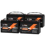 LiTime 12V 100Ah LiFePO4 Lithium Battery Built-in 100A BMS, Group 31,1280Wh Output Power, 4000-15000 Deep Cycles Backup Power, Perfect for RV, Solar, Marine, Home Energy Storage (4 Packs)