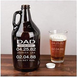 Fathers Day Gift for Dad Glass Beer Growler 64 oz and Pint, Pilsner, or Mug Glasses Gift for Dad