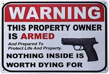 FSTIKO Gun Sign The Owner of This Property is Armed Sign Warning Protected Security Metal Sign Indoor Outdoor Plaque Farm Fresh Yard Tin 8X12Inch