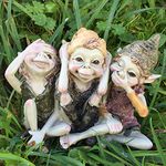 Fiesta Studios Pixie Hear, See, Speak No Evil - Green Garden Home Decor - Fun Quirky Gift Figurine - Anthony Fisher