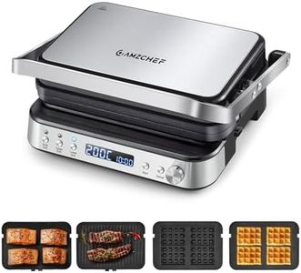 AMZCHEF 4-in-1 Electric Grill, Panini Press Grill, Waffle&Sandwich Toaster, Opens 180° with 4 Non-stick Coated Plates, Adjustable Temperature, LED Indicator, Cool Touch Handle, 2000W - Silver
