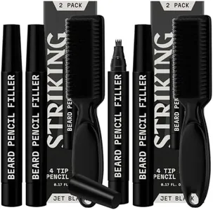 4 Pack Beard Pencil Filler for Men with 4 Tips - Updated Beard Filling Pen Kit with Brush, Long Lasting Waterproof Beard Pen - Fill, Shape, & Define Your Beard - Striking Viking (Jet Black)