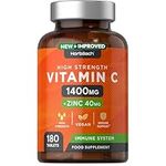 Vitamin C and Zinc | 180 Vegan Tablets | High Strength Vitamin C 1400mg and Zinc 40mg | No Artificial Preservatives | by Horbaach