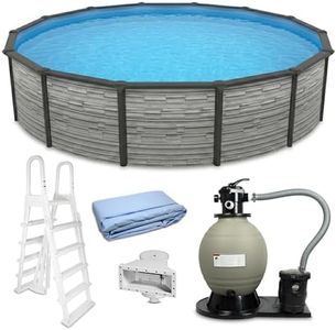 Blue Wave Montilla 24-ft Round 52-in Deep Hard Sided Steel Frame Above Ground Pool with 6-in Steel Top Seats, Dual-Speed Sand Filter System, Ladder, Skimmer & Liner – 12,600 Gallon Cap for Family Use