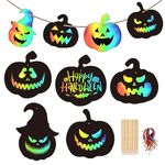 KATOOM 24pcs Halloween Scratch Art Pumpkin Paper Magic Rainbow Scratch Art Paper Hang Kit Halloween Crafts for Kids DIY Party Ornaments Black Scratch Card for Christmas Easter Classroom