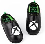 Xbox Slippers for Kids Teens | Boys Girls Game Console Logo House Shoes Merchandise Gifts for Him | Black Green Slip On Loafers 4 UK