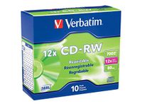 Verbatim CD-RW 700MB 4X-12X High Speed with Branded Surface 10-Disc Slim Case (95156)