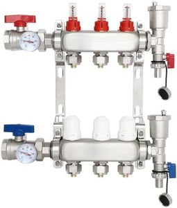 3 Branch PEX Manifold With 1/2" Adapters for Hydronic Radiant Floor Heating Stainless Steel Radiant Heat Pex Manifold Set