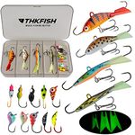 THKFISH Ice Fishing Jigs Panfish Ice Fishing Lures Kits Ice Fishing Gear Kit 14pcs Luminous Ice Fishing Color A