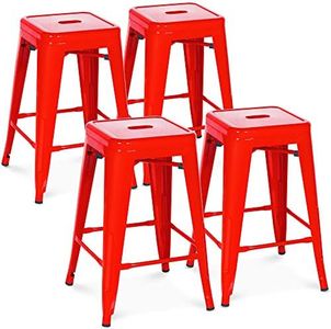 Best Choice Products 24in Indoor Outdoor Stackable Backless Counter Bar Stools, Red