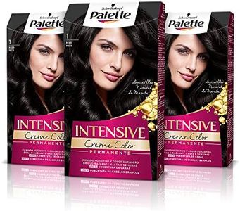 Schwarzkopf Palette Intensive, Tinte 1 cabello Negro, cobertura de canas (Pack de 3)
