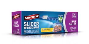 Caterserve Half Gallon Slider Ziplock Bags | Freezer Safe, Airtight Seal, Reusable Food Storage, Clear Plastic, Ideal for Snacks, Lunches, and Meal Prep (Half Gallon - 30Bags)