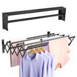 Vikaqi Wall Mounted Clothes Drying Rack, Foldable Wall Mount Laundry Drying Rack Folding Indoor, Drying Rack Clothing Collapsible, Retractable Towel Rack, Space Saver with 7 Drying Rods, Black