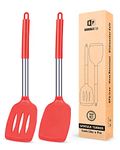 Pack of 2 Silicone Slotted Spatula,Non Stick Solid Kitchen Turner, High Heat Resistant BPA Free Cooking Utensils for Fish, Eggs, Pancakes (Red)