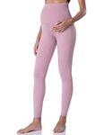 POSHDIVAH Women's Maternity Leggings Over The Belly Pregnancy Yoga Pants Active Wear Workout Leggings, Purple-pink, Large