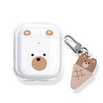 Newseego Case Compatible with Airpods 1/2, Cute Bear Cartoon Design Airpods 1/2 Case for Girls and Women [Front LED Visible] Clear Soft TPU Protective Cover Case for Airpods 1/2