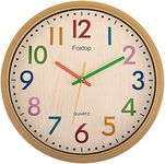 Foxtop Kids Wall Clock, Learning Clock Without Ticking Noises,12 Inch Analogue Children's Clock for Learning the Time,Easy Reading, Children's Room Clock,Colourful Design