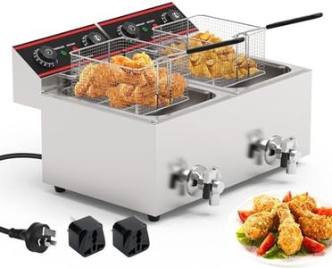 ADVWIN Electric Deep Fryer, 20L Commercial DeepFryer Stainless Steel Countertop Electric Commercial Household Fryer w/Time Control & Oil Filtration, for Commercial Restaurant Use, Adapter | Silver