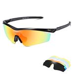 DUCO POLARIZED Sports Sunglasses Cycling Glasses With 5 Interchangeable Lenses (Black Frame Black Temple)