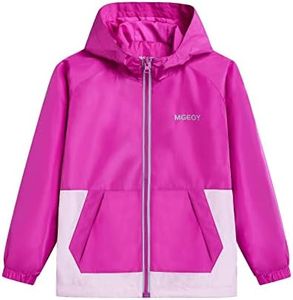 MGEOY Girls Rain Jacket Hood Lightweight Waterproof Raincoat Rain Coats for Girls Kids Rose Size 7-8