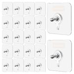 Solitude 20 Pack Heavy Duty Self-Adhesive Screw Hooks as Strong Wall Hanging Solutions Without Drilling for Kitchen and Bathroom Accessories (Screw Hook Hanger, Trasparent)