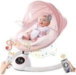 Electric Baby Swings for Infants,Baby Swing with 5-Speed 3-Seat Positions 5 Swing Speeds,with Bluetooth Music 10-Preset Melodies,Touch Screen and Remote Control,Pink