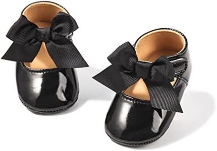 HsdsBebe Infant Baby Girls Mary Jane Flats Bow Non-Slip Soft Sole Princess Toddler First Walkers Sneaker Wedding Dress Shoes(M1978 Black,1)