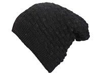 FabSeasons Unisex Acrylic Woolen Slouchy Beanie and Skull Cap for Winters with faux fur on The inner side Black