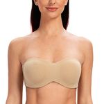 MELENECA Women's Strapless Bras for Large Bust Minimizer Unlined with Underwire Clear Strap Almond Heather 36G