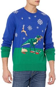 Alex Stevens Men's Dinosaur Reindeer Buffet Ugly Christmas Sweater, Blue Combo, XX-Large