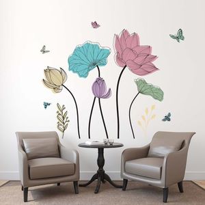 Amimagen Watercolor Flower Wall Stickers - Wildflower Floral Butterflies Wall Decals - Living Room Bedroom TV Sofa Background Family Wall Decor