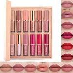 12Pcs Matte Liquid Lipstick Set for Girls & Women, 24 Hours Long Lasting Waterproof Nude & Dark Red Lip Gloss Makeup Gift Kits_E19