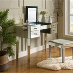 Inspired Home Mirrored Vanity Table - Design: Marabelle | 4 Drawers Lift-up Top | LED | Jewelry Holder | Cosmetics Organizer