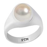 Ptm 925 Sterling Silver Pearl (Moti) 3.25 Ratti or 3 Cts Astrological Gemstone Bis Hallmark Ring for Men & Women