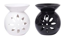 Hosley's Set of 2 Black & White Ceramic Oil Warmers - 4.3" High. Ideal for spa and Aromatherapy. Use with Brand Wax Melts/Cubes, Essential Oils and Fragrance Oils.W1