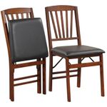 GiantexUK Folding Dining Chairs Set of 2/4, PVC Leather Upholstered Kitchen Chairs with Backrest & Non-Slip Foot Pads, Rubber Wood Side Chairs for Dining Room Restaurant (Spindle Backrest, 2)