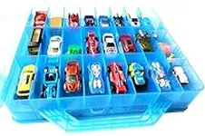 HOME4 Double Sided No BPA Toy Storage Container - Compatible with Mini Toys Brands, Small Dolls Hot Wheels Tools Crafts - Toy Organizer Carrying Case - 48 Compartments (Blue)