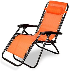 ZEPOLI Zero Gravity Folding Recliner Chair, Adjustable Patio Lounge Chaise, Outdoor Wicker Rattan Furniture with Cup Holder and Pillow for Poolside, Yard, Beach (Orange)
