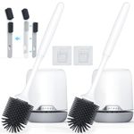 Lefree Silicone Toilet Brush and Holder 2 Pack, Toilet Bowl Cleaner Brush Set with Quick Drying Ventilated Base,Wall Mounted or Floor Standing, Grey