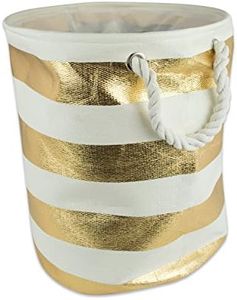 DII Collapsible Laundry Hamper or Basket for Bedroom, Nursery, Dorm, or Closet (Large Round) - Gold Rugby Stripe