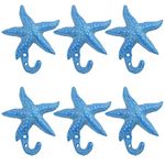 Ferraycle Set of 6 Starfish Cast Wall Hooks Outdoor Decorative Wall Hooks Blue Sea Star Iron Towel Hooks Antique Starfish Decorative Coat Hooks for Aprons Hats Keys Bathroom Kitchen