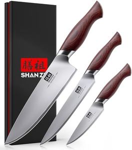 SHAN ZU Kitchen Knife Set 3 PCS, Japanese Chef Knife Set with High Carbon 10Cr15Mov Stainless Steel, Ultra-Sharp Kitchen Knives Set Utility Paring Knife with Ergonomic Pakkawood Handle