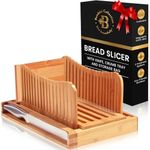 Bread Slicer for Homemade Bread - Bamboo Bread Slicer with Bread Knife, Foldable Cutting Guide, Crumb Tray, 3-Slice Thickness for Cake, Bagels - Bread Cutter Ideal for Loaf Size: 5.5” x 5” by Bambüsi